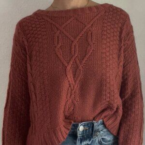 Mudd | Burnt Orange Cable Knit Sweater – Soft Acrylic, Neutral Rust Tone
